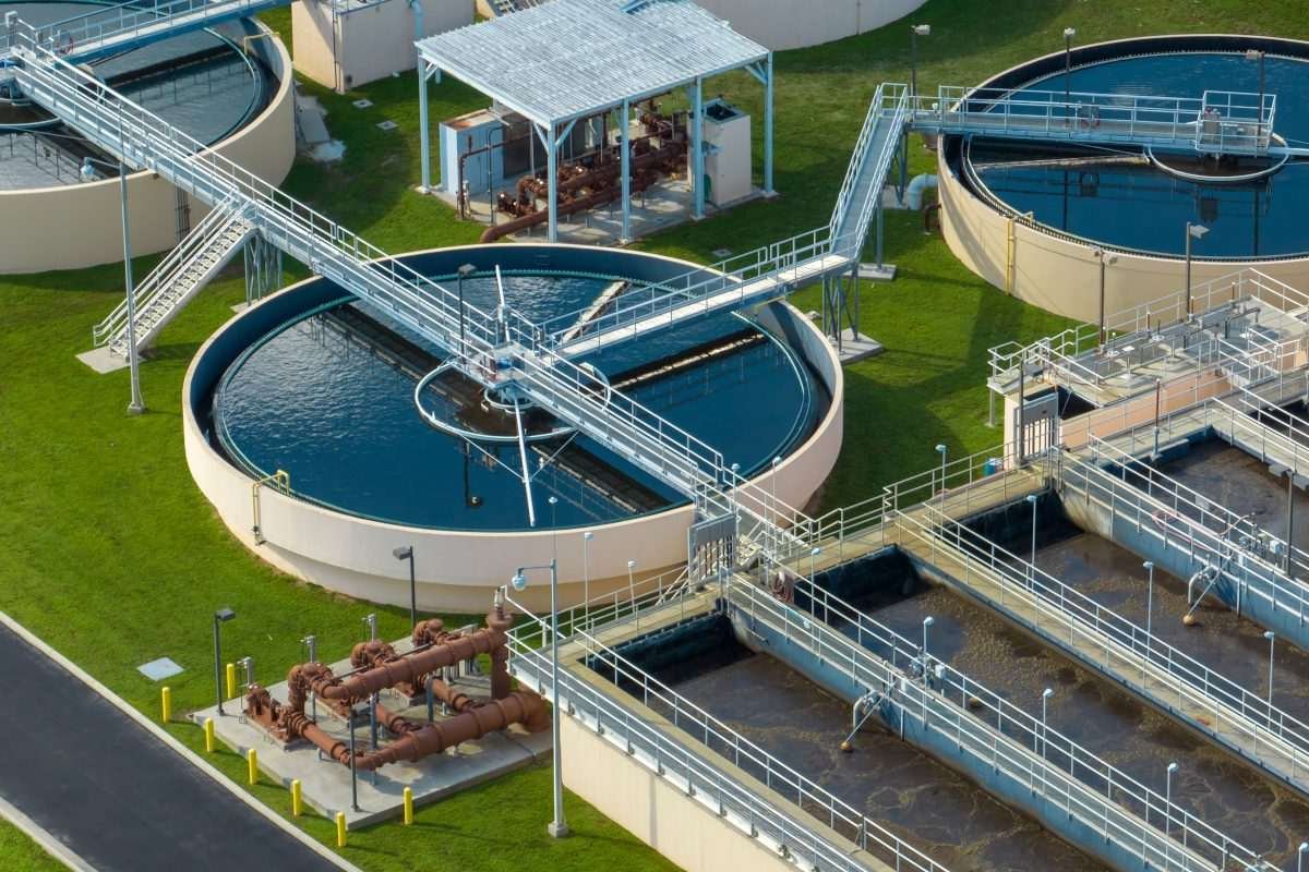 Water treatment plant - an aerial and slightly angled view