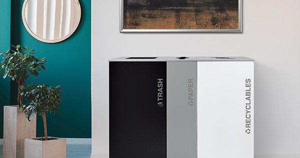 A trash and recycling system of bins