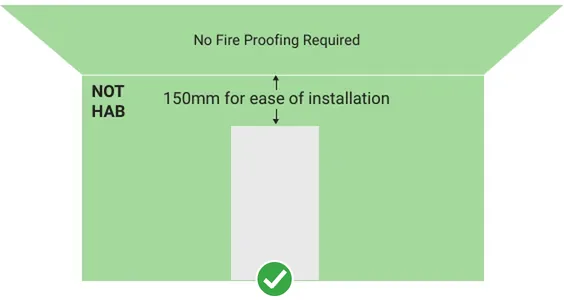 Battery under a non-habitable ceiling needing no fireproofing