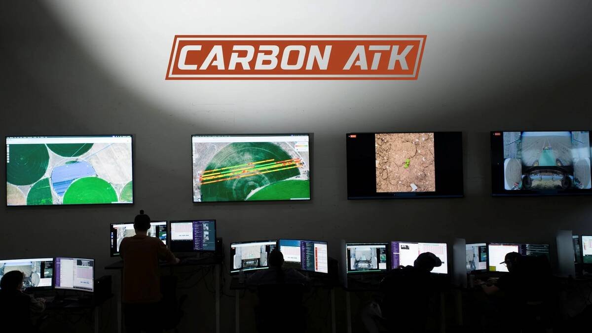 Carbon ATK machines are monitored by technicians at a centre running 24 hours per day, seven days a week. If a problem comes up while in operation, a technician can take over and manually drive the tractor. Photo: Carbon Robotics