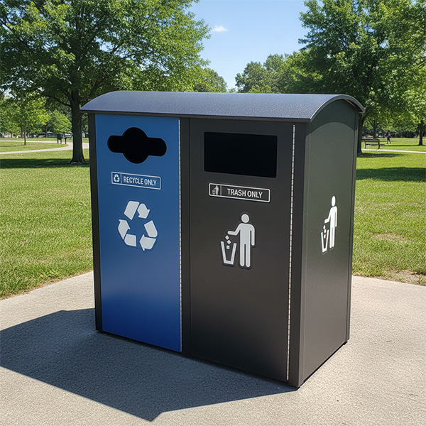 a trash and recycling bin
