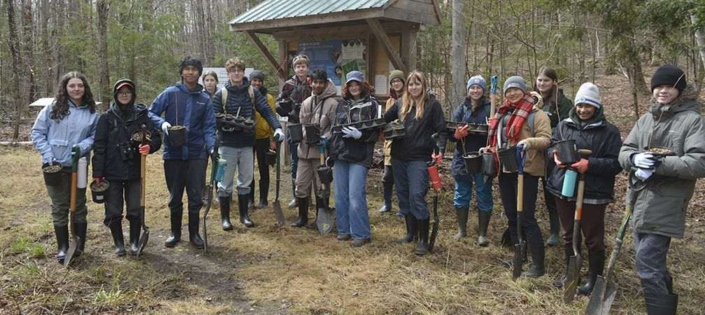 Ontario Nature Youth Council members prepare to plant native species and learn about wetlands at Altberg Wildlife Sanctuary Nature Reserve on the 2026 Ontario Nature Youth Council Wetlands Field Trip