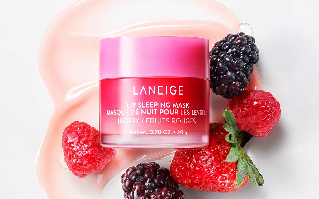 Laneige lip product packaging featuring glossy surfaces and smooth rounded shapes.