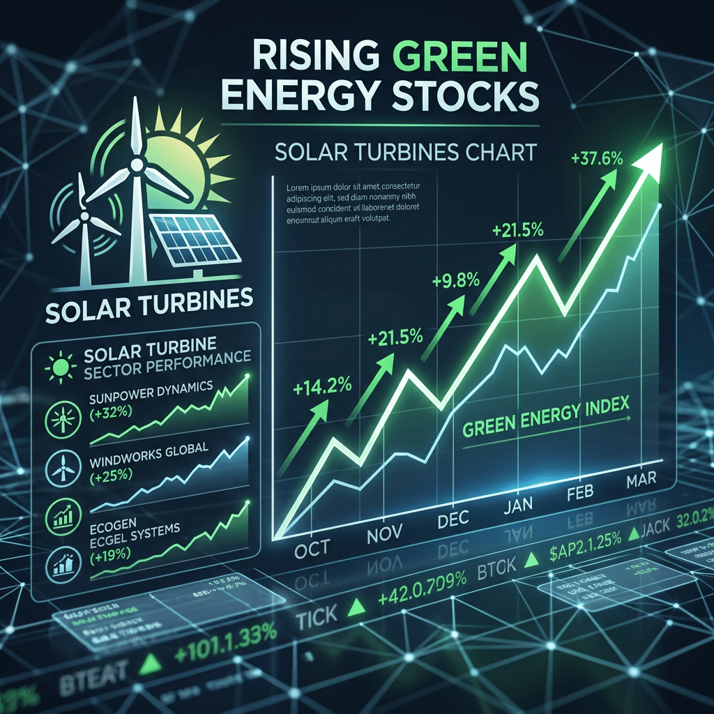 Line chart of solar turbine sector performance with monthly growth percentages from October to March