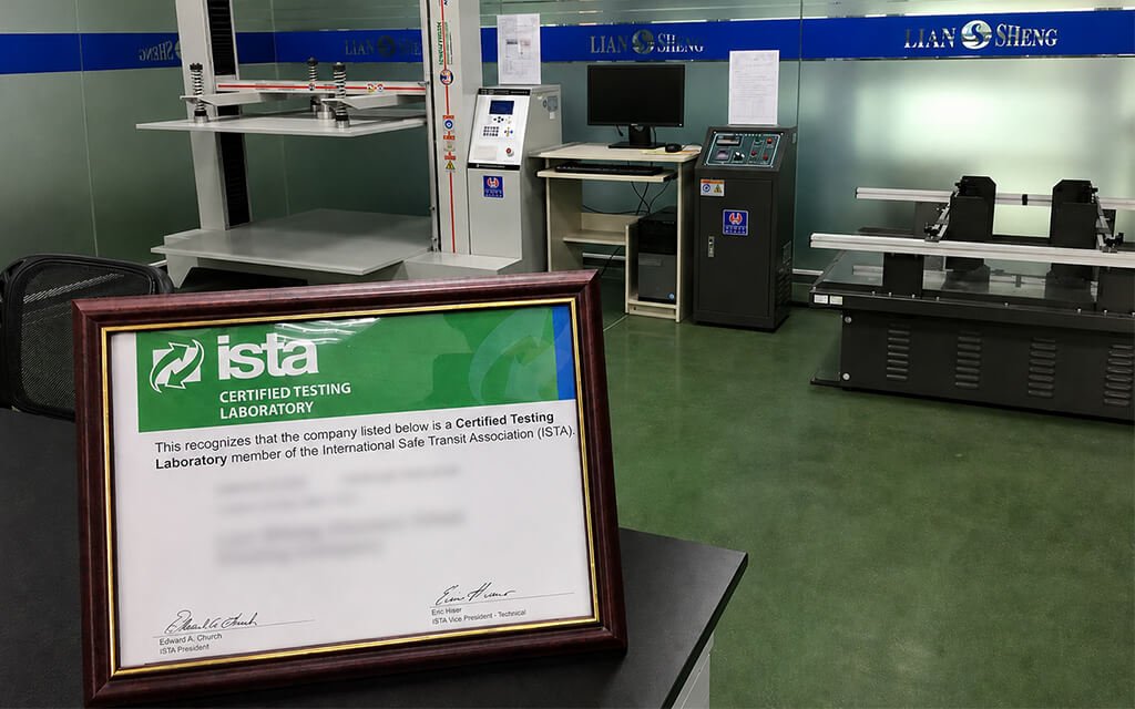 Packaging undergoing ISTA durability testing during prototyping phase