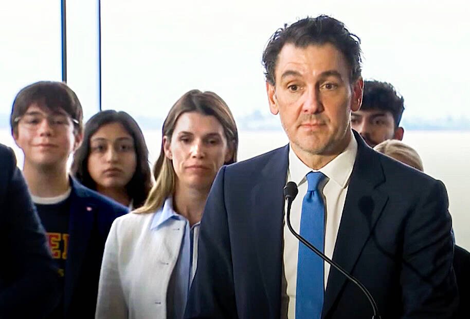 Martin Imbleau, Alto’s CEO, fields questions related to Alto’s high-speed rail project’s newly proposed southern route through Kingston during a June 22 press conference. Photo: CPAC screenshot