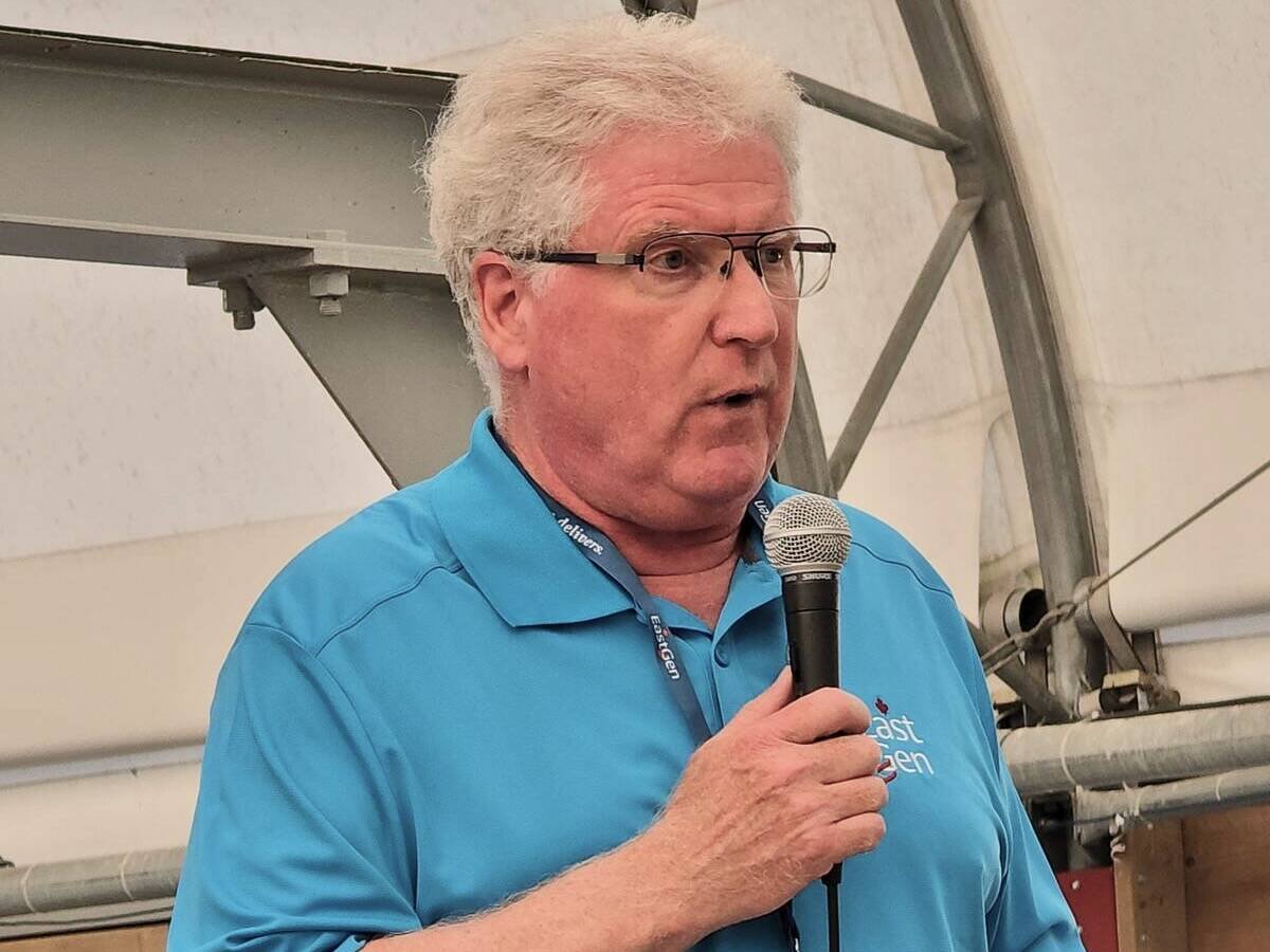 Brian O’Connor speaks at Canada’s Outdoor Farm Show in 2025. Photo: File