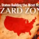 Preview of a map showing the number of homes in a wildfire risk zone by state, using data from the U.S. Fire Administration