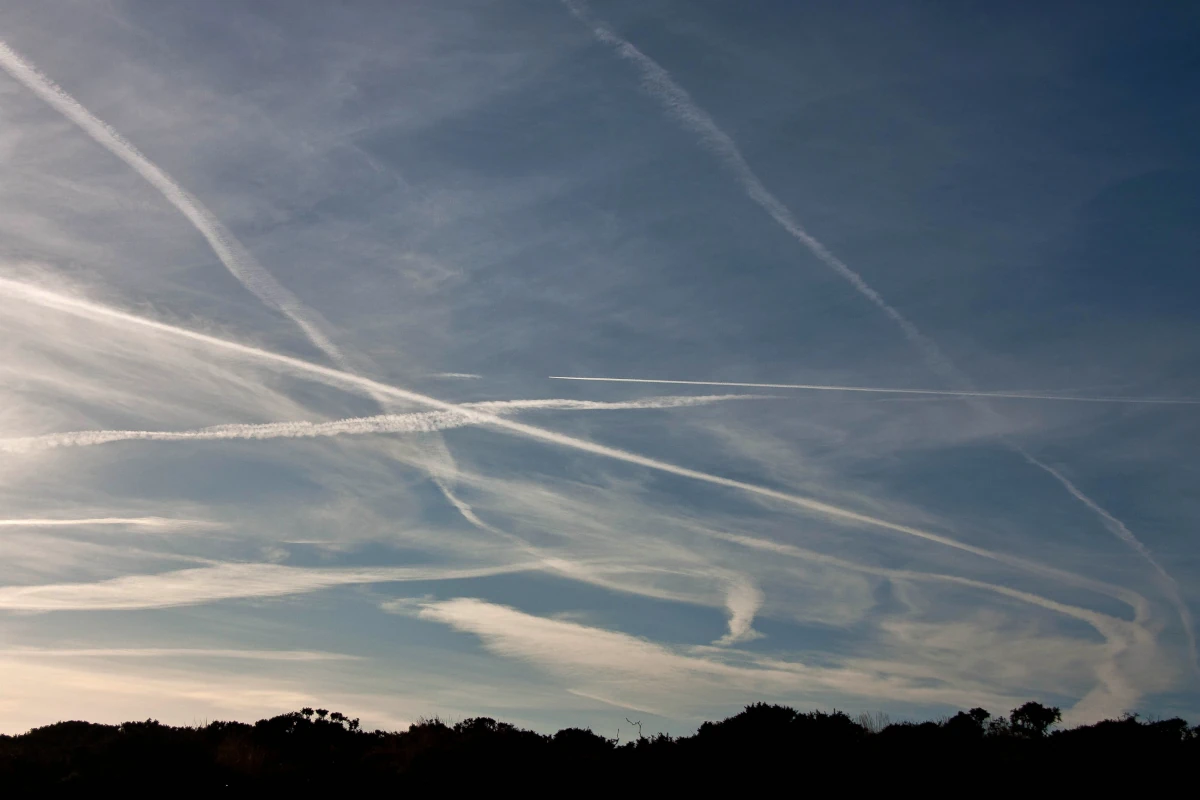 Contrails in a blue sky