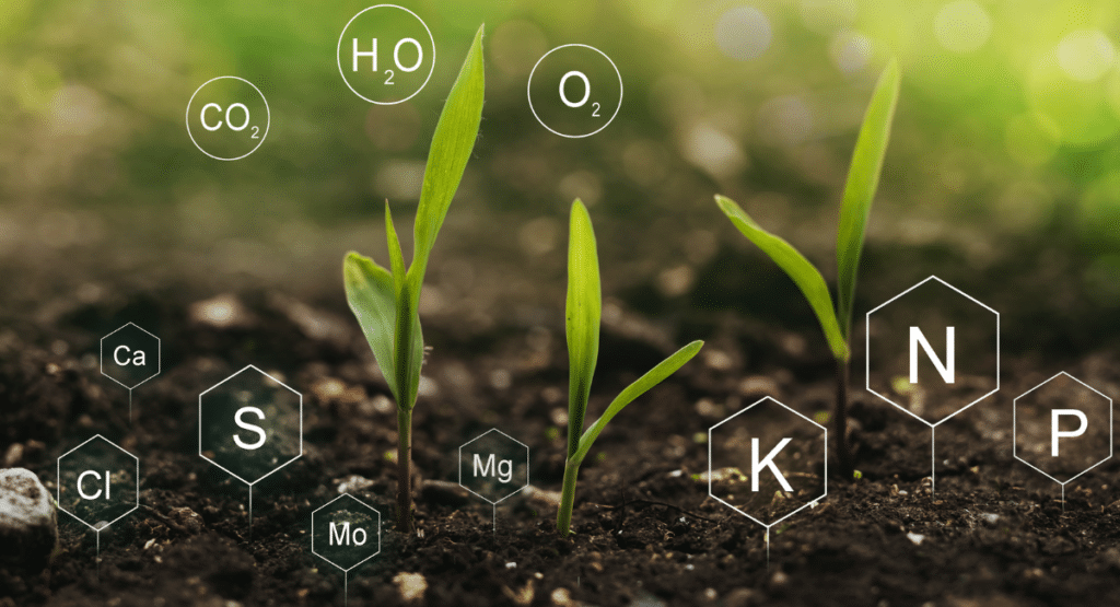 plants interacting with nutrients in the soil