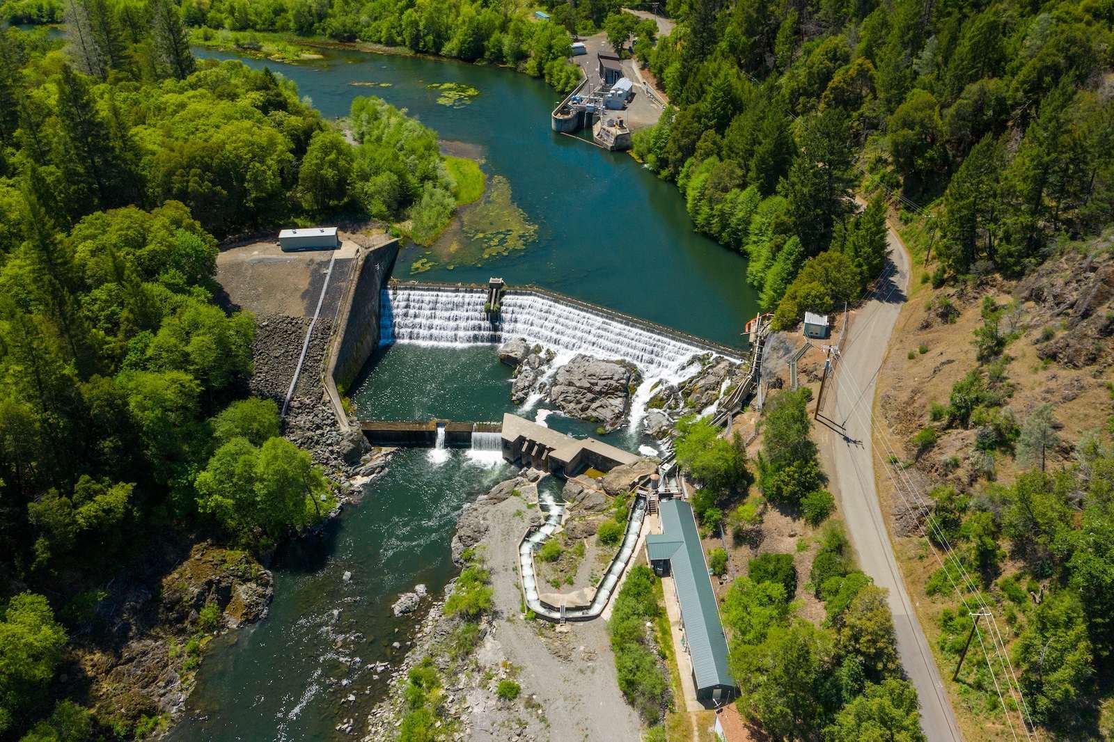an aerial view of a large dam