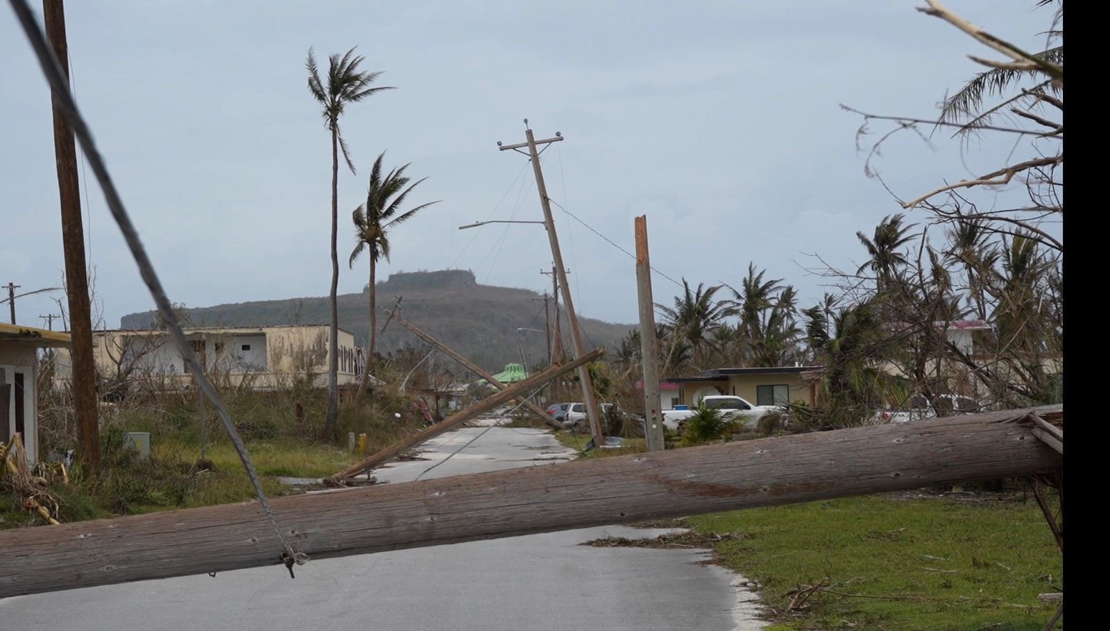 A fallen telephone pole after Super Typhoon Bavi on Rota