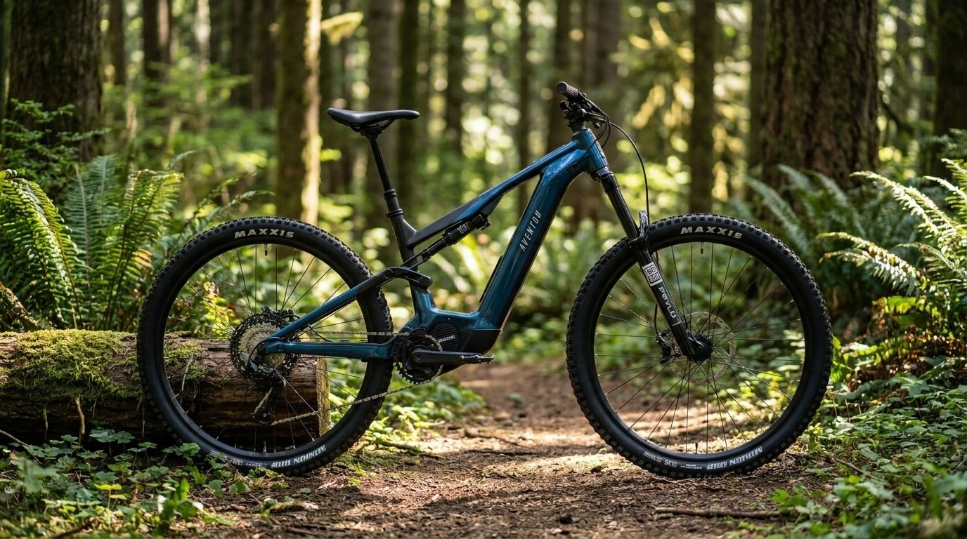 Aventon Current ADV Ultro X mid-drive motor and RockShox rear suspension detail