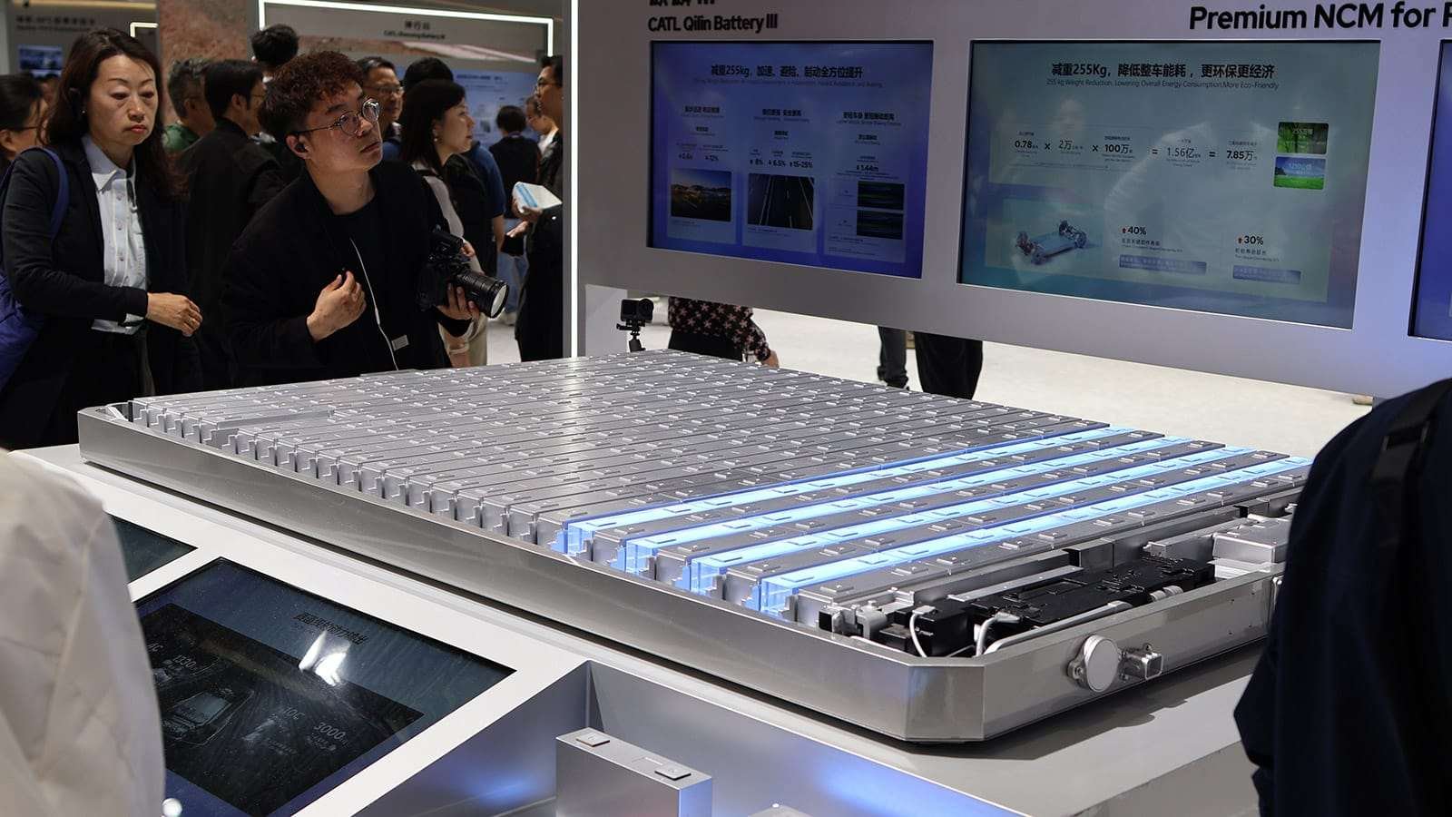 A CATL battery pack on display at the Beijing Auto Show in April 2026.