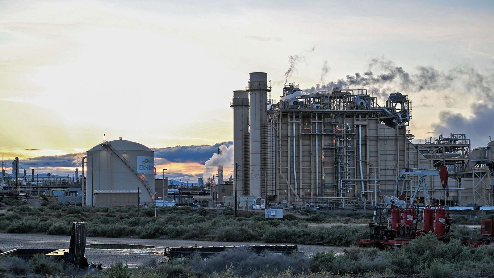 a power plant is seen in an oilfield in Kern County, California