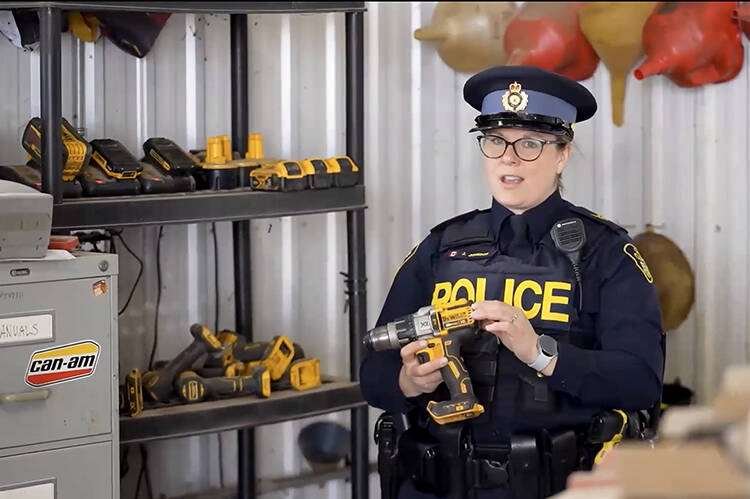 Sgt. Jill Johnson, West Region community mobilization and engagement co-ordinator, in a video presentation on curtailing rural crime for the Grey Bruce Farmers Week On-Demand sessions. Screengrab Image.