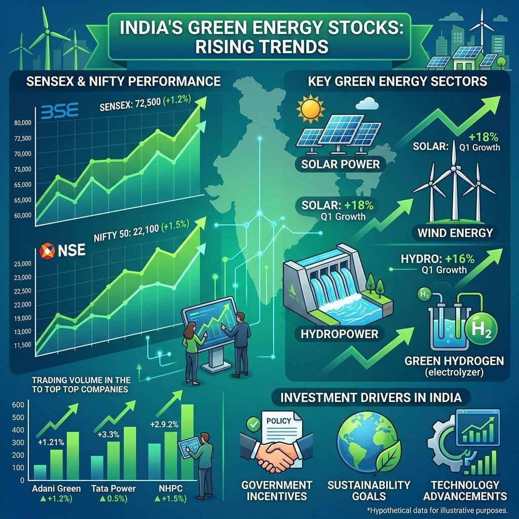 Green energy stocks Sensex Nifty India graphic
