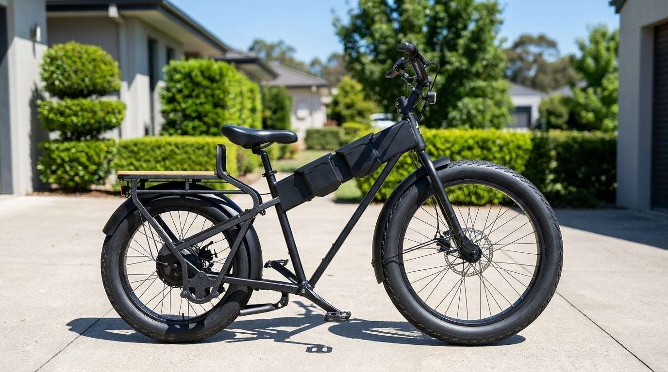 JackRabbit MG Cargo micro cargo electric bike loaded with groceries on a city street