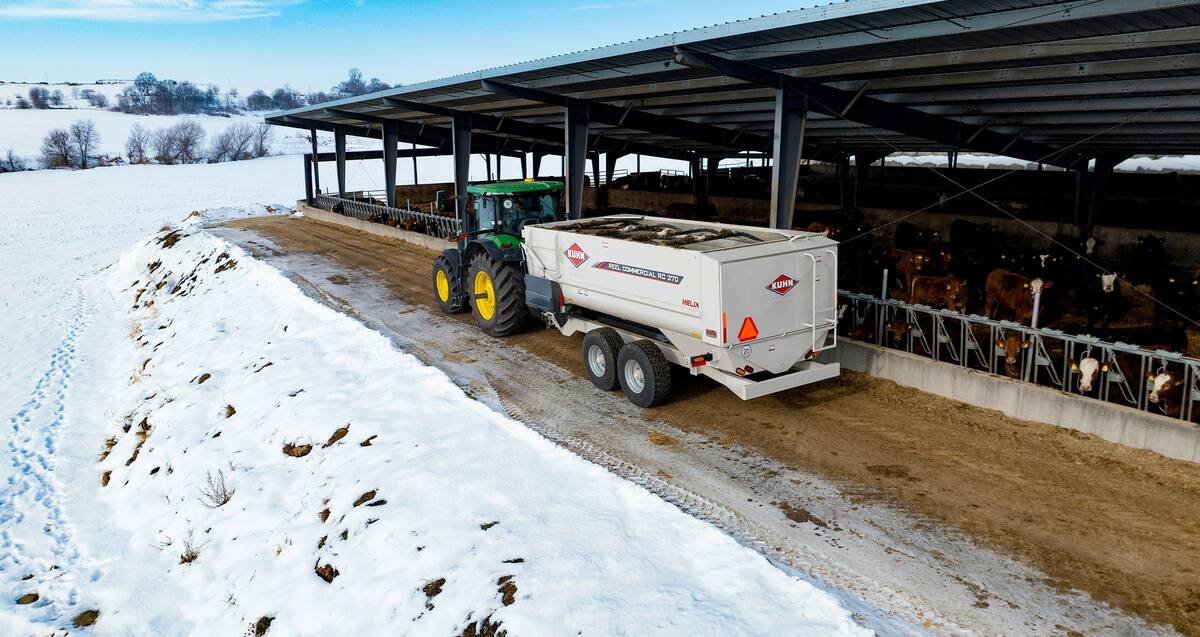 The RC 300 series trailer version reel mixer includes improved access to the power take-off for maintenance, says Kuhn North America.