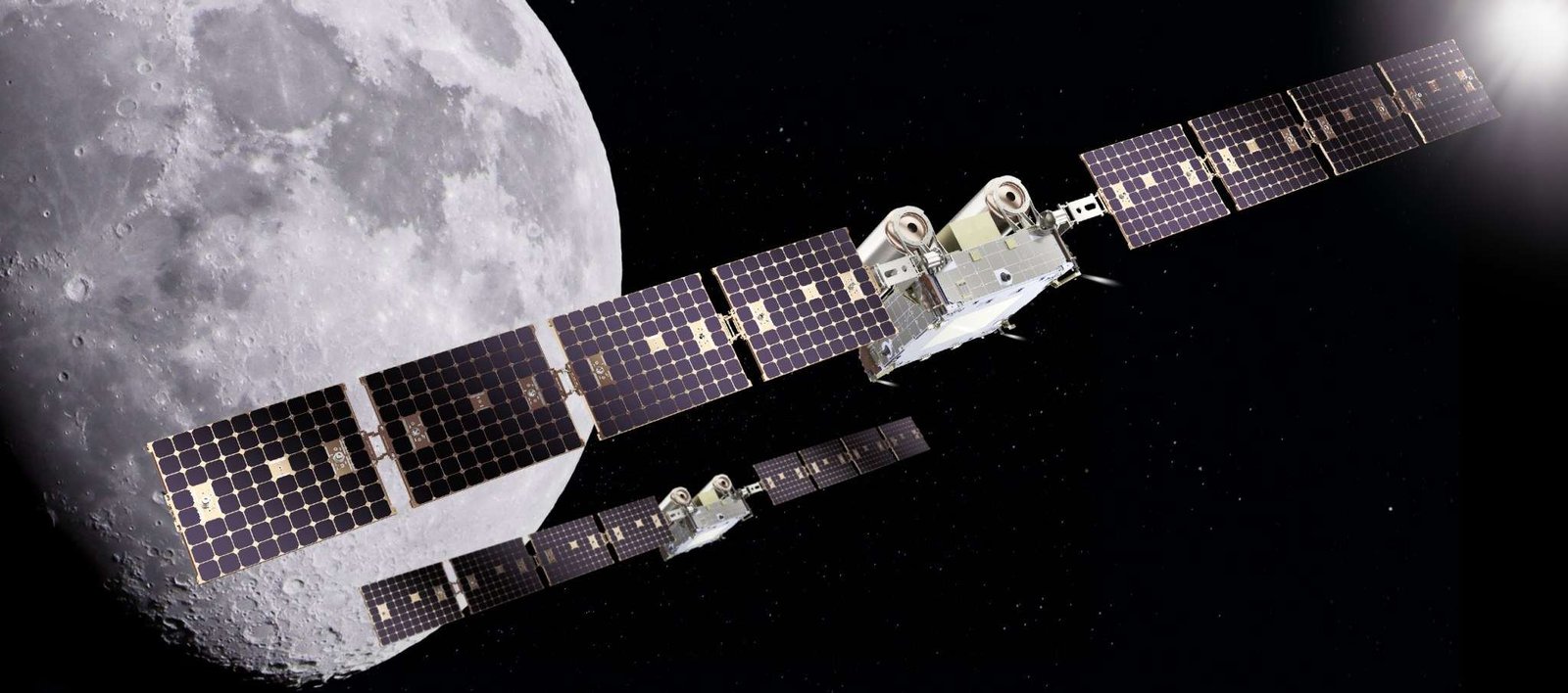 Artist rendition of two Capstone 2 in space above the Moon.