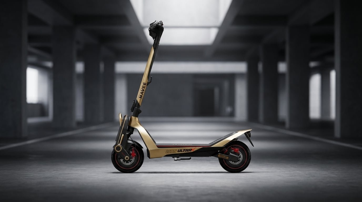Navee UT5 Ultra X First Look 8 Navee UT5 Ultra X dual-motor deck, hydraulic suspension, and 12-inch tubeless tire
