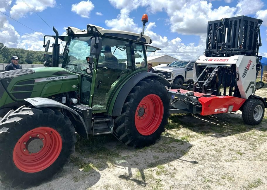 Julian Roos, 15, operates an Arcusin Multi-Pack E14 bale bundler during his family’s Rose Agri Services demonstration of a new-to-Ontario brand of hay equipment on June 19. Photo: Stew Slater