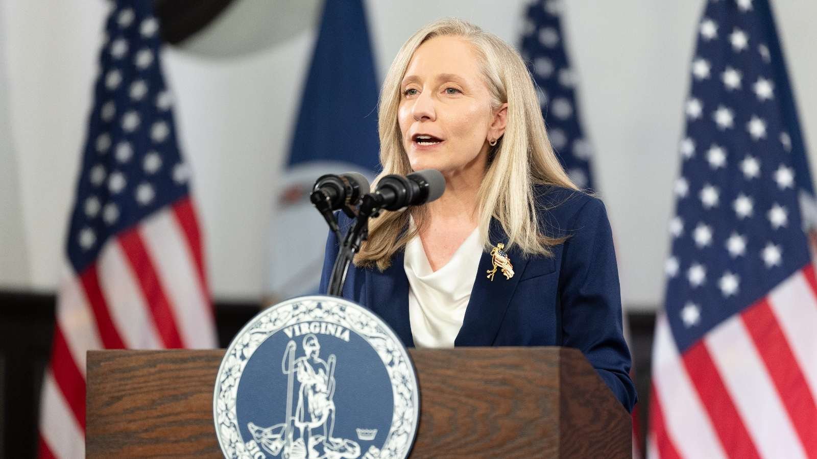 Virginia Governor Abigail Spanberger delivers the Democratic response to President Donald Trump’s State of the Union address on February 24, 2026 in Williamsburg, Virginia. Spanberger has promised to lower utility bills.
