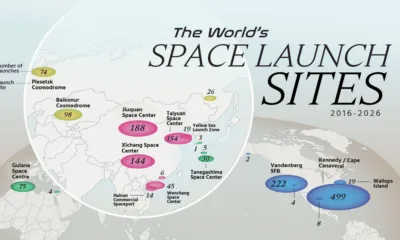 Preview of a map showing space launch sites around the world active from 2016-2026, using data from AEI.