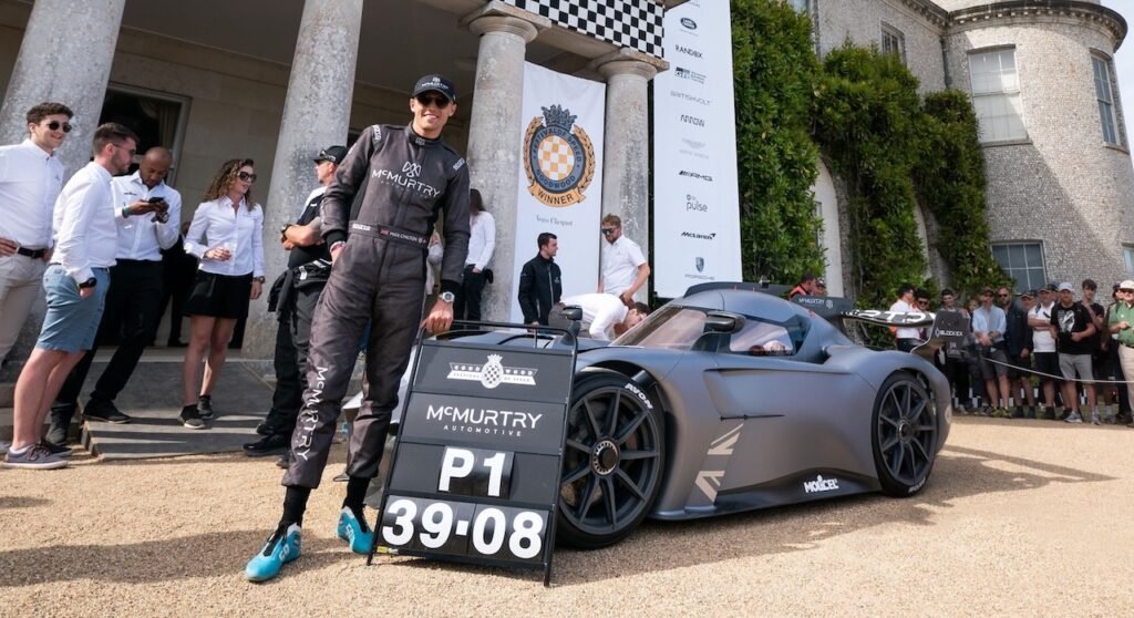 Max Chilton with the McMurtry Spéirling after setting a new Goodwood Festival of Speed hill climb record