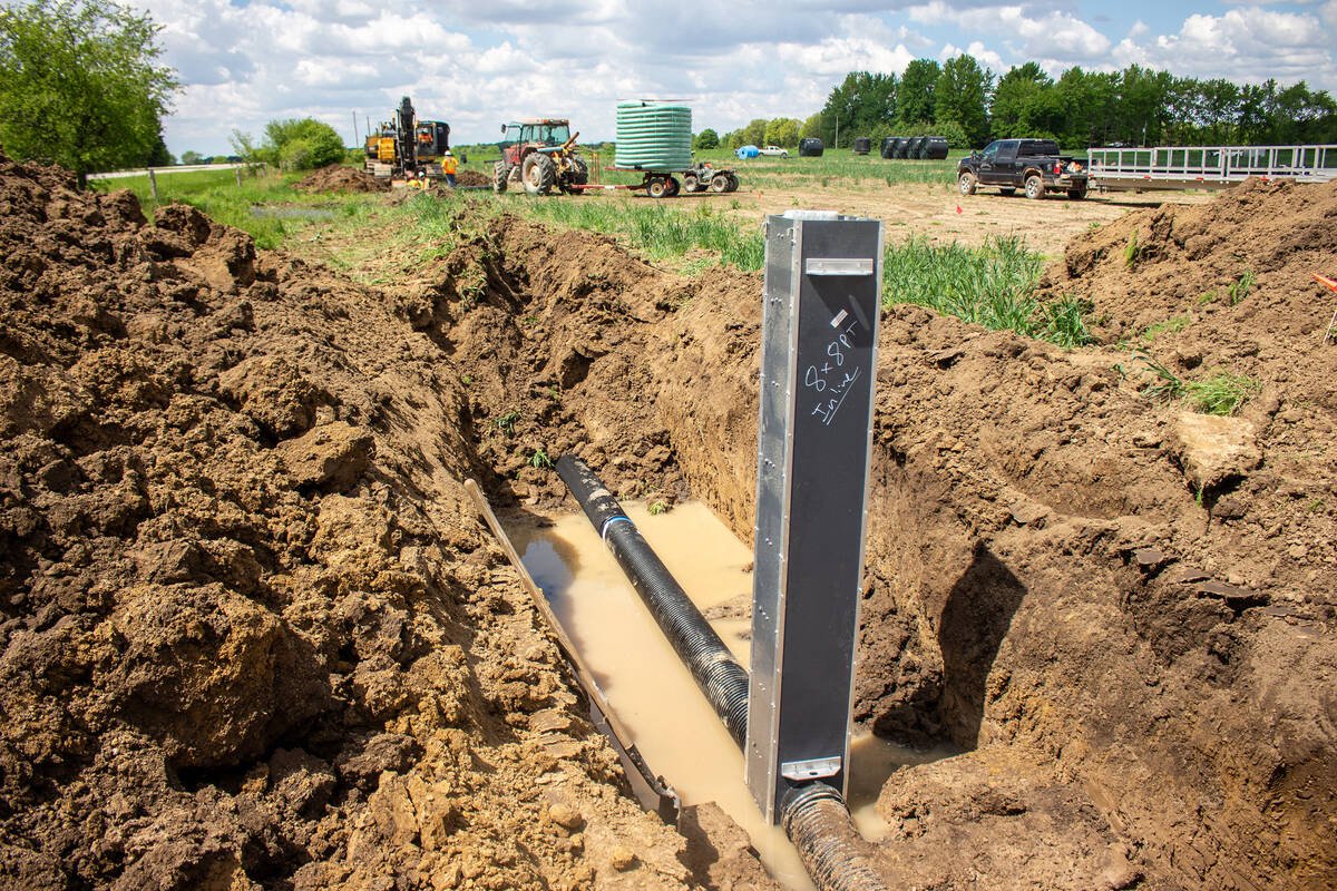 Subsurface irrigation line infrastructure at the Upper Thames River Conservation Authority’s (UTRCA) Wildwood Demonstration Farm near St. Marys, Ont. Photo: Upper Thames River Conservation Authority
