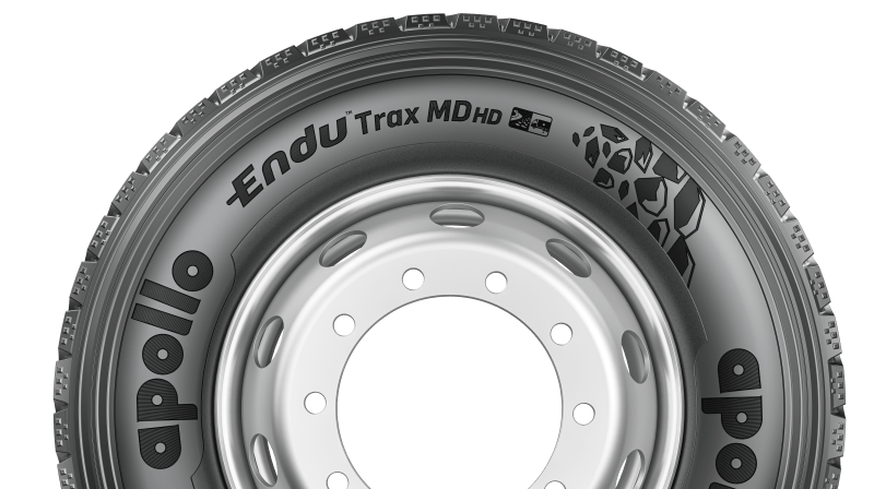 Side-on promo shot of the new Apollo truck-bus radial tire.