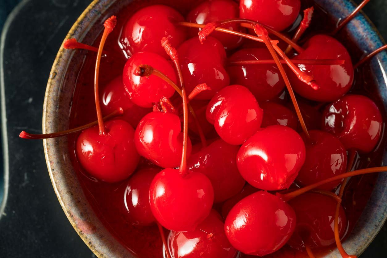Bowl of maraschino cherries