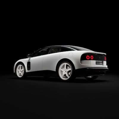 Rear three-quarter view of the white Ferrari Luce Tailor Made electric car against a black background.