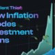 Part of an area chart showing the value before inflation and the value after adjusting for the inflation rate.