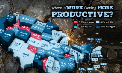 A U.S. map showing productivity growth by state.