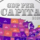 Part of a U.S. map shaded according to GDP per caita in each state showing Washington D.C. as the highest.