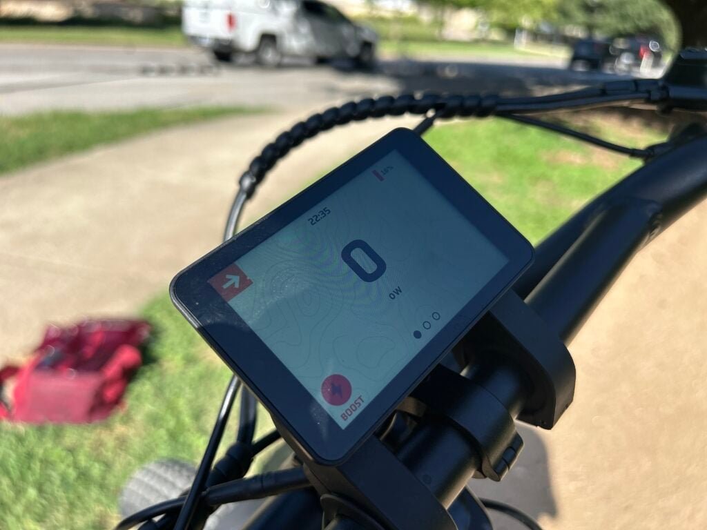 Monarc Marker 3.5-inch color touchscreen display showing assist mode and battery