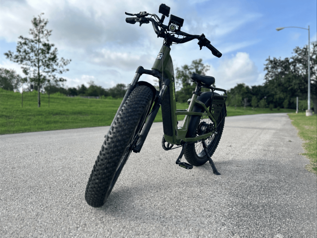 Monarc Marker fat-tire electric bike parked on a gravel path
