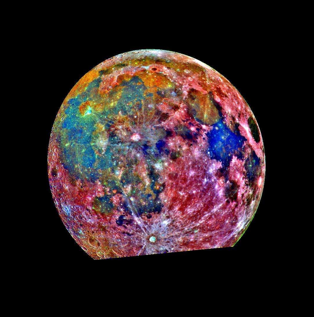 A multicolored picture of Earth's Moon.