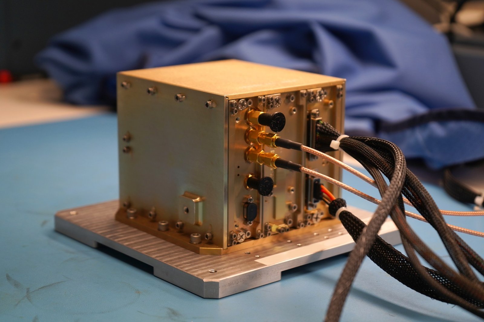 The NavCube3-mini payload in a laboratory at NASA's Goddard Space Flight Center in Greenbelt, Md.