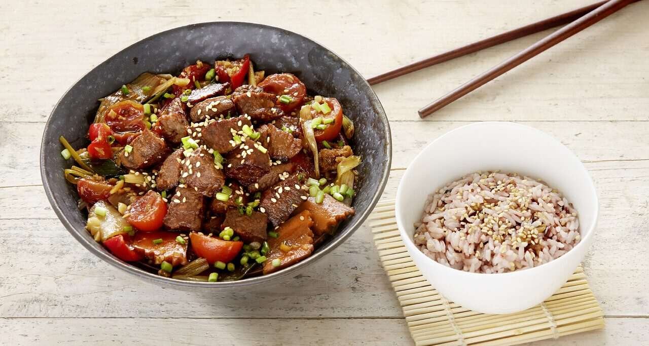 Offbeast hybrid beef tips and rice Image credit Offbeast