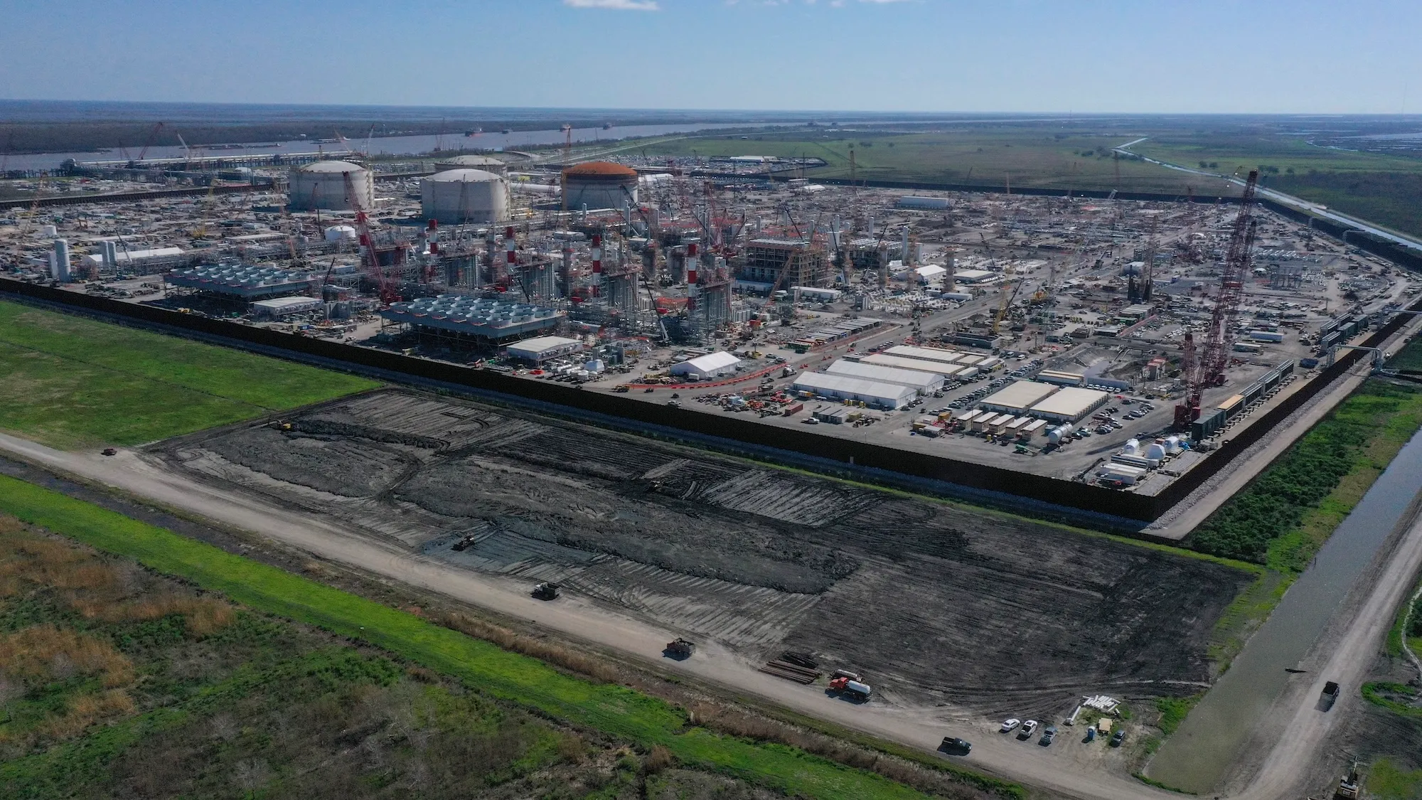an aerial view of an lng facility in plaquemines louisiana