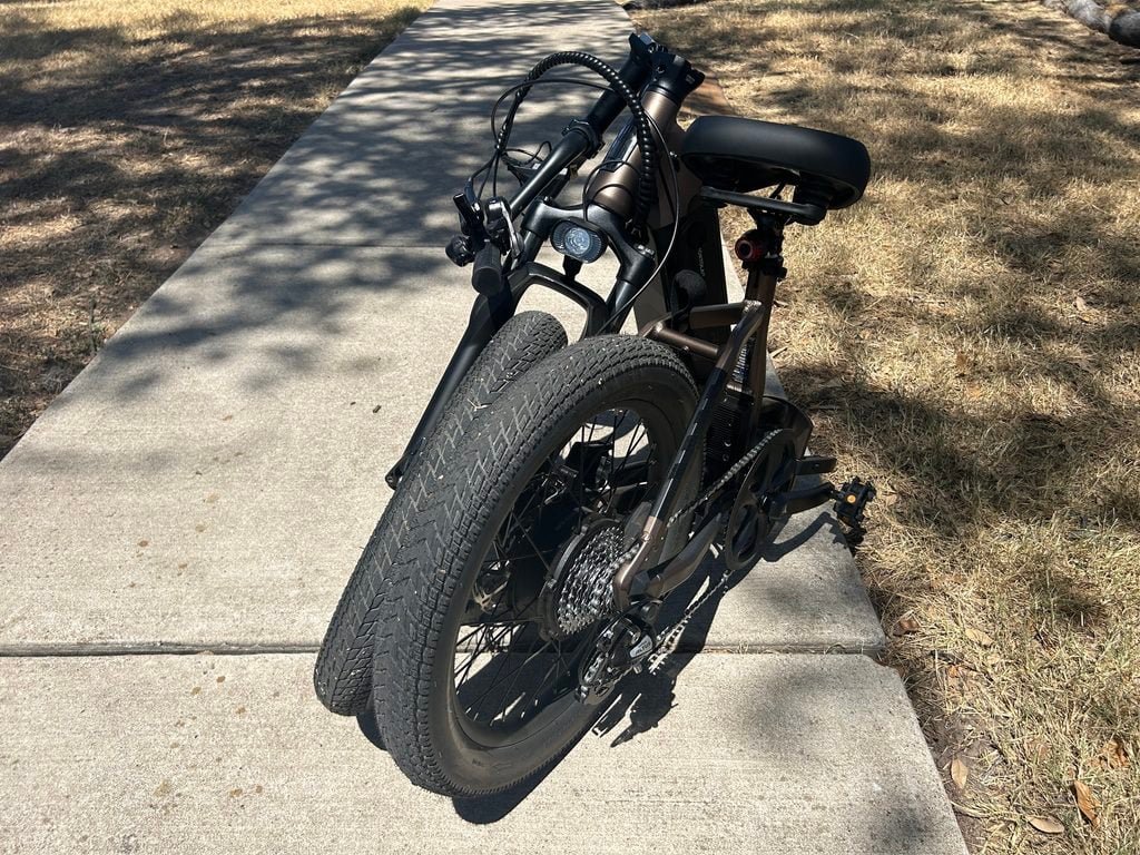 Ride1UP Portola 02 Review: One of Our Favorite Folding eBikes Just Got Better 11 Ride1UP Portola 02 folded down at the stem and downtube hinges
