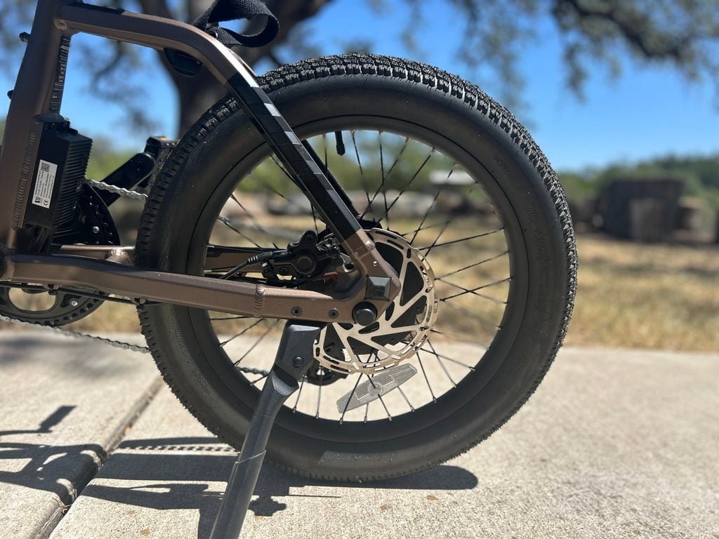 Ride1UP Portola 02 Review: One of Our Favorite Folding eBikes Just Got Better 10 Ride1UP Portola 02 rear wheel and 750W AKM geared hub motor