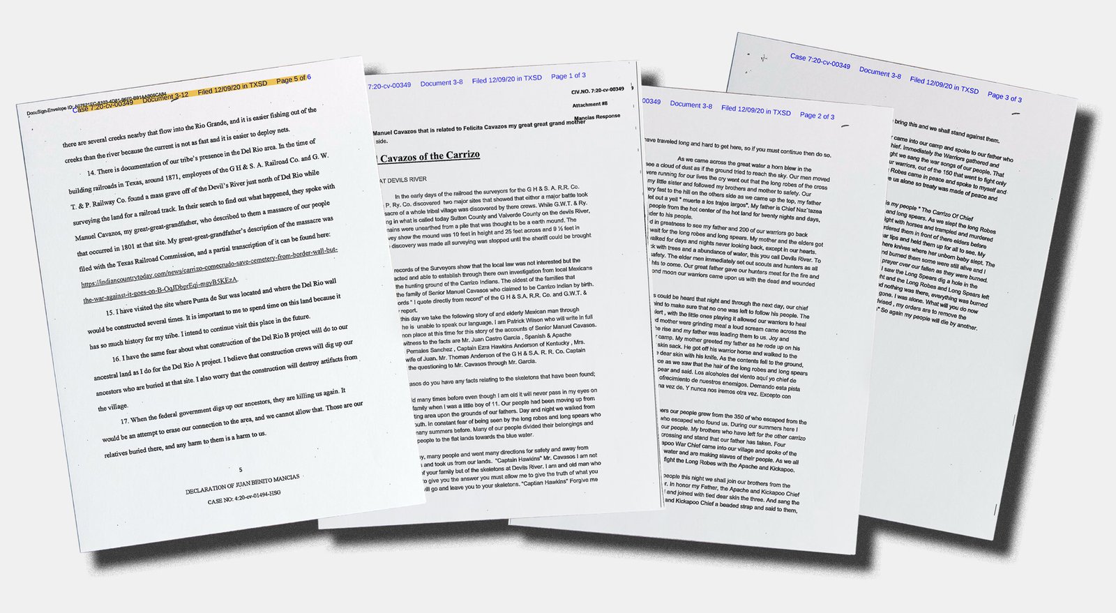 Scattered printed papers with declarations on them