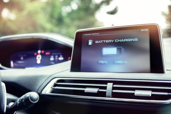 the interior dashboard of an ev car