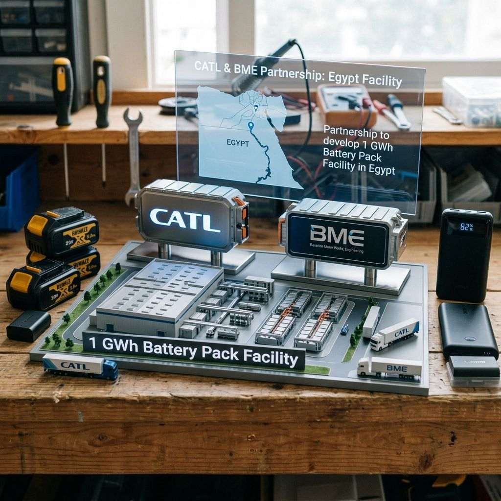 CATL and BME Egypt partnership display for a 1 GWh battery pack facility