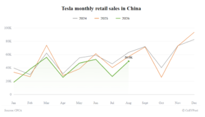 Tesla monthly retail sales in China august