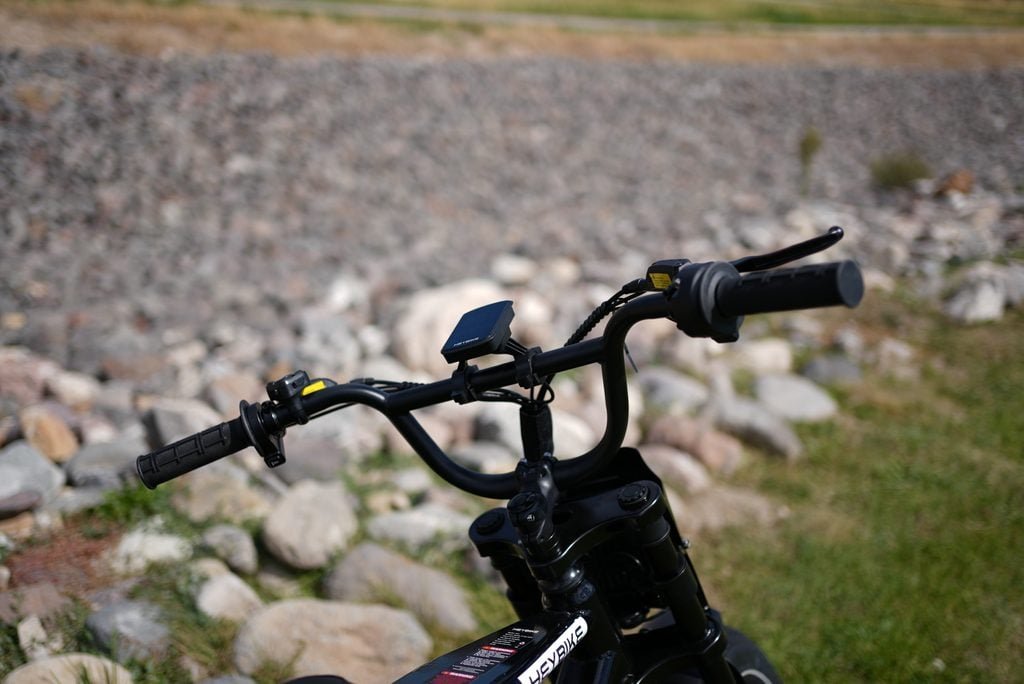 Heybike Titan Review: Street Legal, Built for Distance, and a Real Saturn Rival 6 Heybike Titan cockpit with the LED display and moto-style handlebar