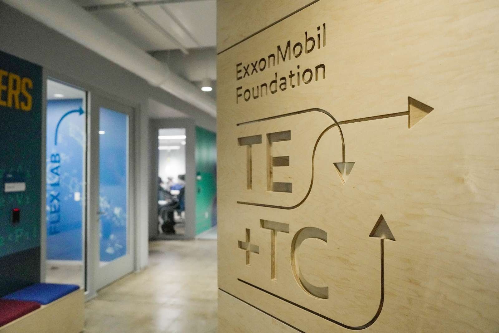 Photo of a hallway showing and Exxon sponsorship